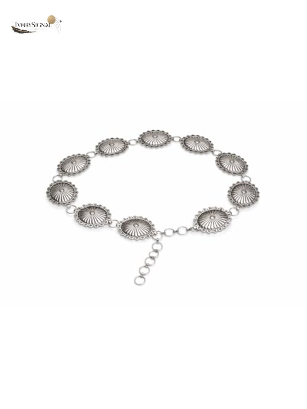 Western Metal Oval Concho Chain Belt, Adjustable Waist, Nickel-Free